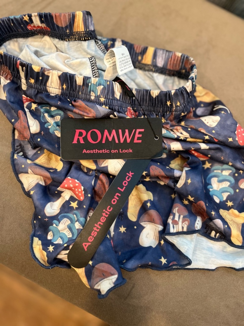 ROMWE Navy Mushroom-Print Athletic Lounge Shorts